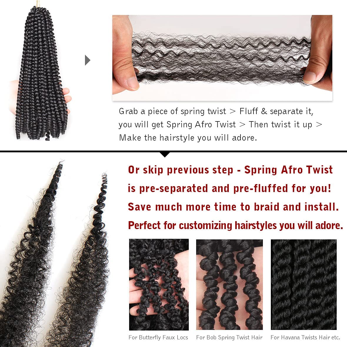 20 Inch 3 Tone blue/purple ombre Springy Afro Twist Hair 8 Pack Pre-Separated Spring Twist Hair For Distressed Soft Locs Marley Twist Braiding Hair Synthetic For Black Women (8 Strands/Pack, 49#)