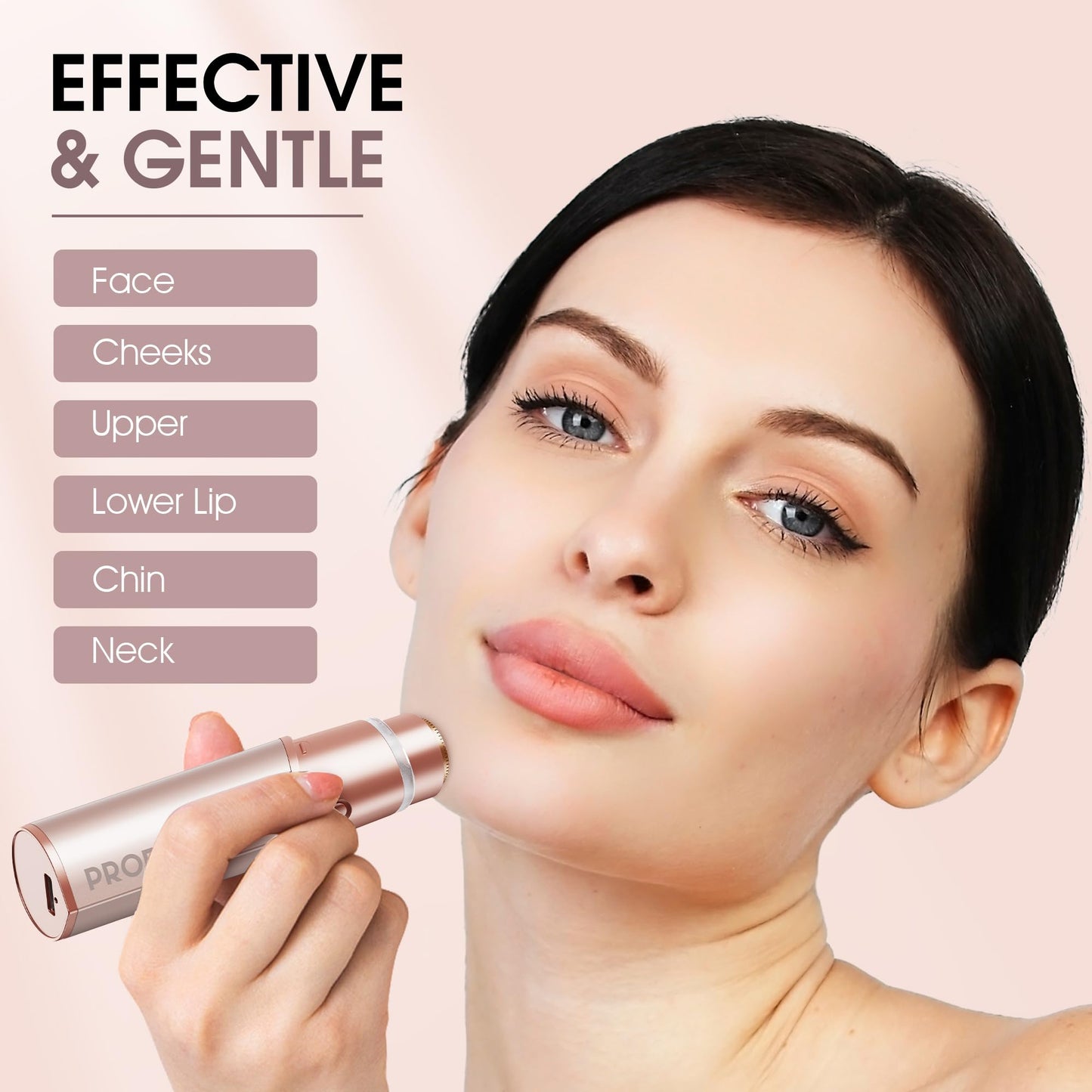Facial Hair Removal for Women: Electric Hair Removal Device - Rechargeable Painless Face Razor for Chin Upper Lip Peach Fuzz with Light (Rose Gold)