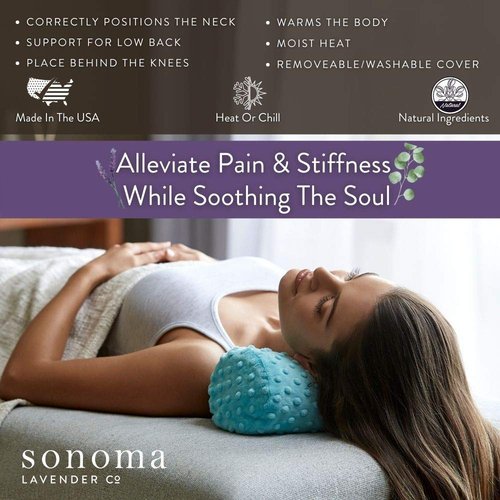 Sonoma Lavender Eucalyptus Bolster Roll, Microwaveable, Hot/Cold Neck Pillow, Soothing and Relaxing Pain Relief for Neck, Low Back or Behind The Knees, Removable/Washable Cover, (Green Dot)