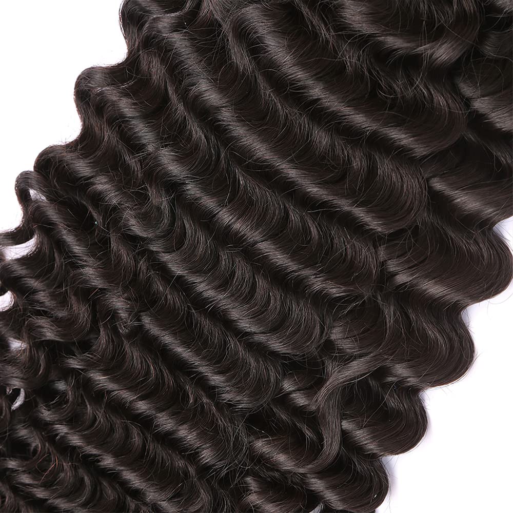 Deep Wave Human Hair Bundle Natural Black Color 8A Grade Brazilian Remy Human Hair Bundles Hair Weaves Double Weft Hair Bundles For Women 30 Inch