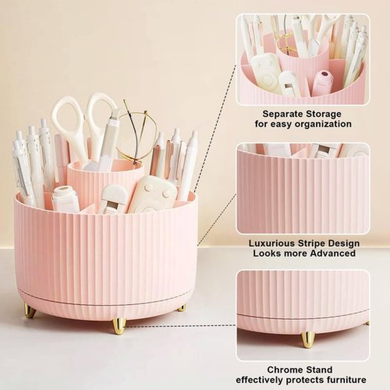 Diesisa Makeup Brush Holder Organizer,360° Rotating Makeup Brush Organizer,5 Slot Make up Brushes Cup for Cosmetics, Nail Polish, Art Supply, Bathroom Vanity Desktop Organizer - Pink