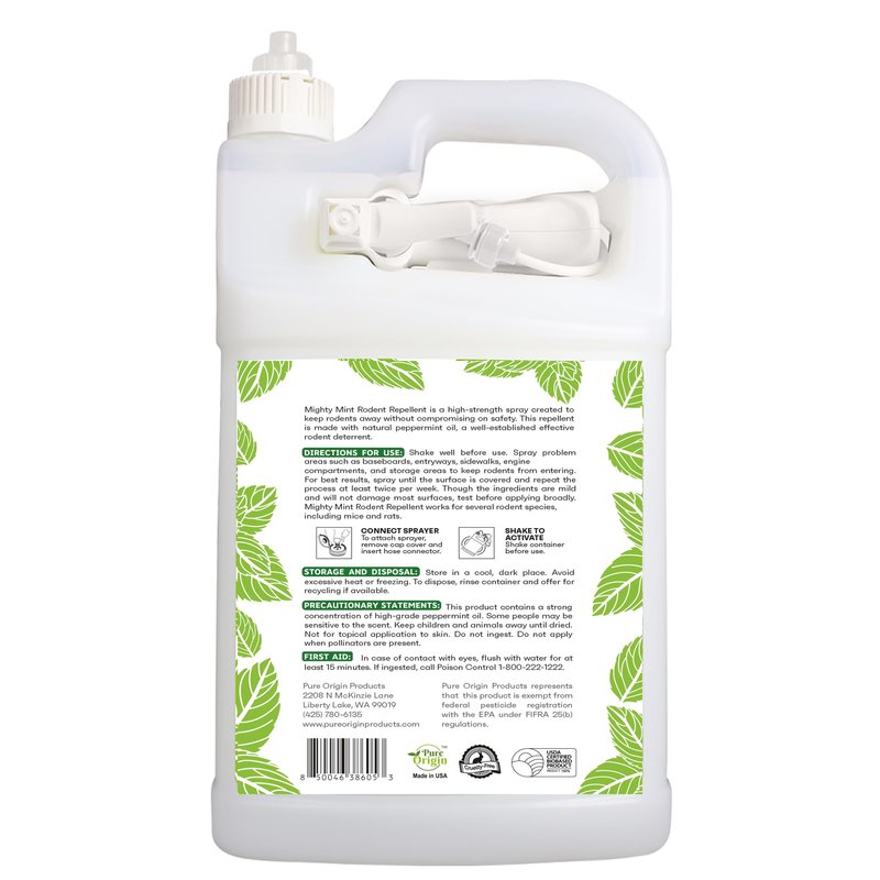 Mighty Mint Peppermint Oil Rodent Repellent Spray with Microfiber Cloth – Natural Indoor & Outdoor Control for Mice and Rats – Plant-Based, Extra-Strong Formula - 1 Gallon (128 oz)