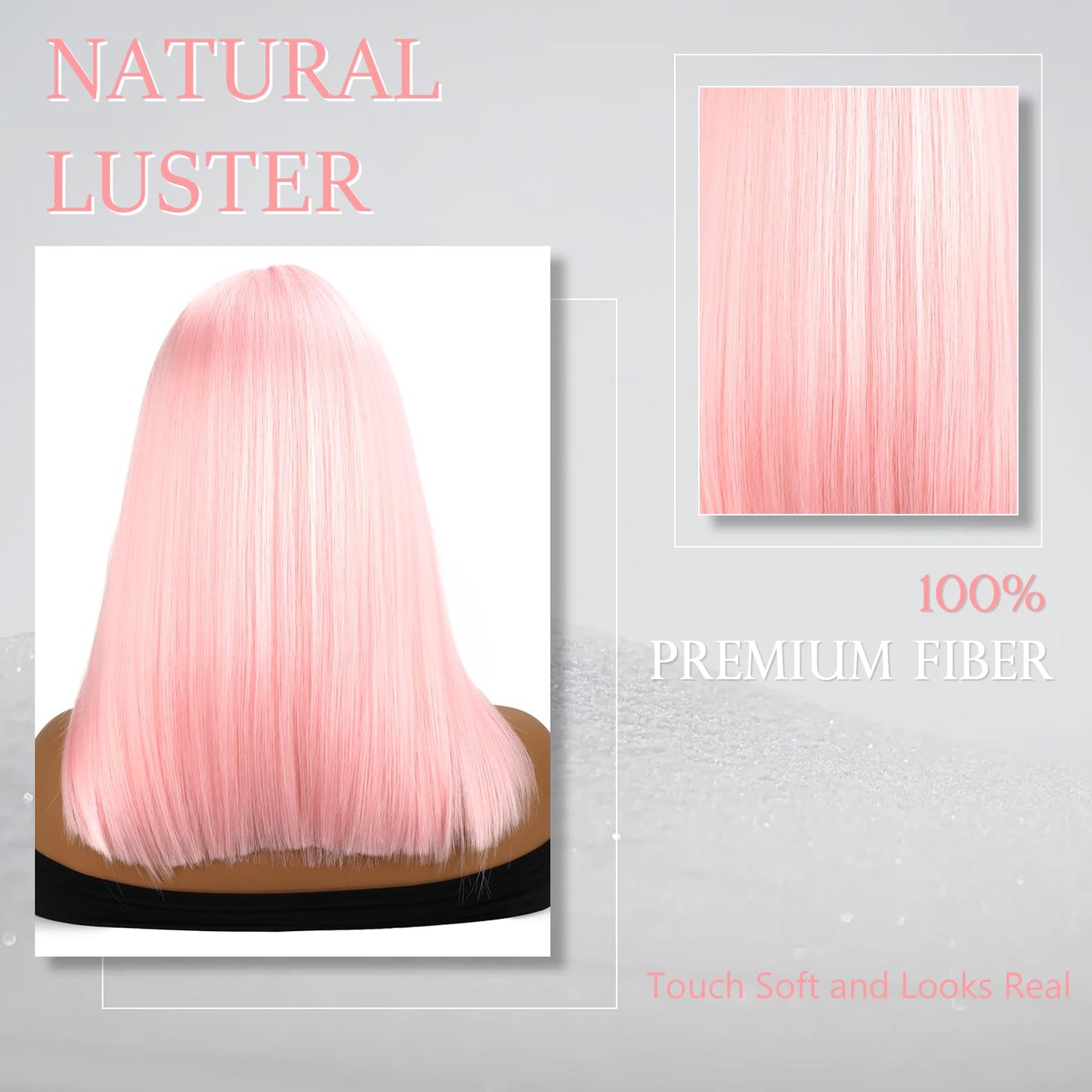 XC CLOUDS Pink Bob Wigs Glueless Straight Wigs For Women Synthetic Heat Resistant Fiber Hair Long Bob Wig Middle Part Pink Bob Wigs Medium Length Wigs For Women 16inch(Pink)