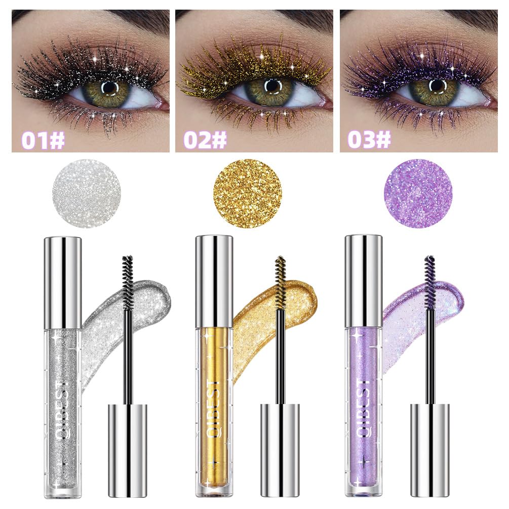 Question Beauty Glitter Mascara, Questionbeauty Glitter Mascara, Sparkle Mascara for Eyelashes, Glitter Shimmer Colored Mascara for Eyelashes, Waterproof Long Lasting (Mix)