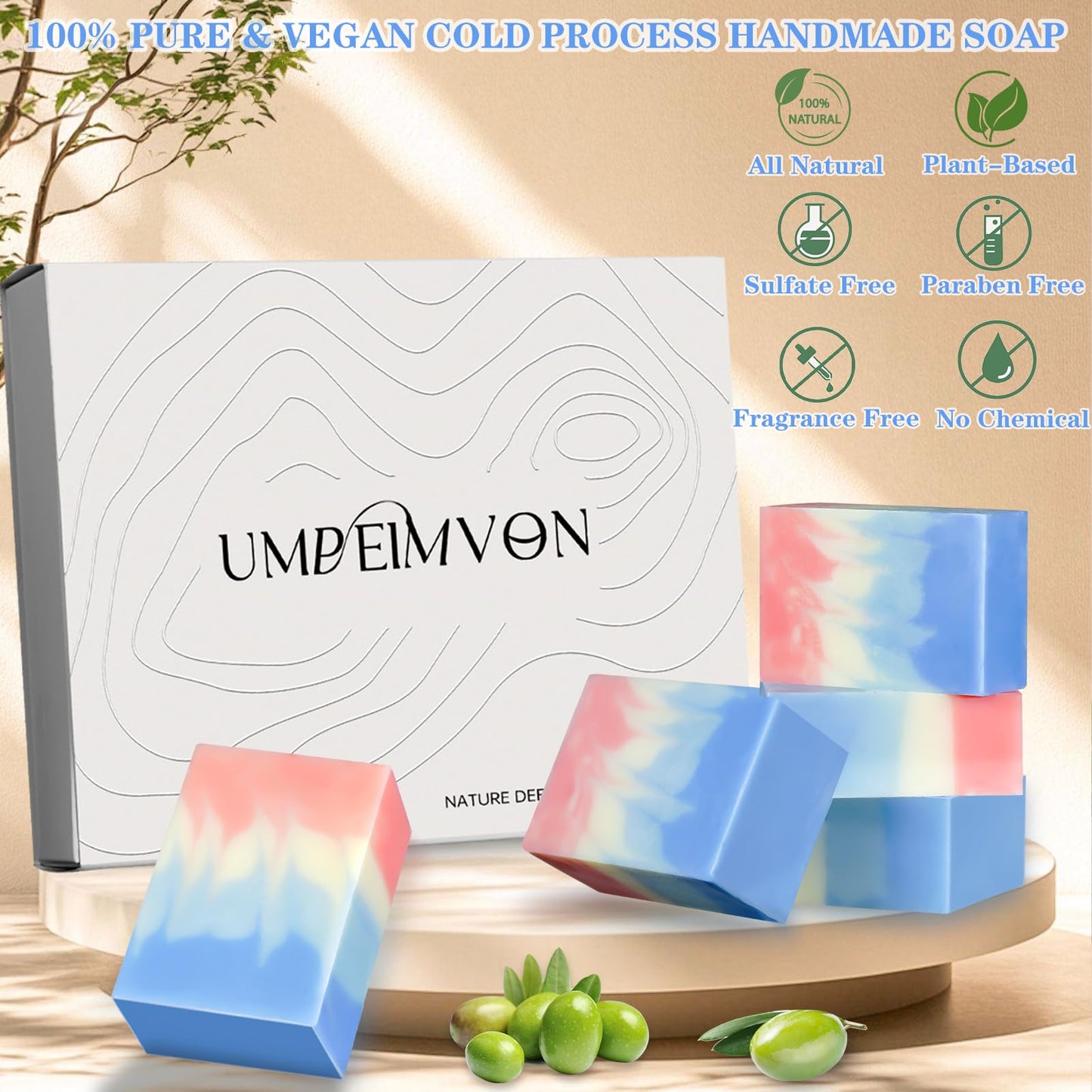 Umpeimvon Turmeric Soap Bar for Face and Body, Organic Tumeric Soap Natural Handmade Bar Soap Cold Process with Moisturizing Olive Oil, Nourish and Soothe Face Body for Radiant Glow, 3.53 oz