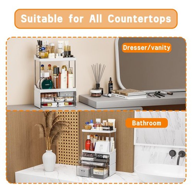 3 Pack Clear Bathroom Counter Organizers and Storage - Stackable Design,19.1" Tall Large Capacity - Suitable as Makeup Organizers,Vanity Perfume Organizer,Dresser Top Organizer for Bedroom