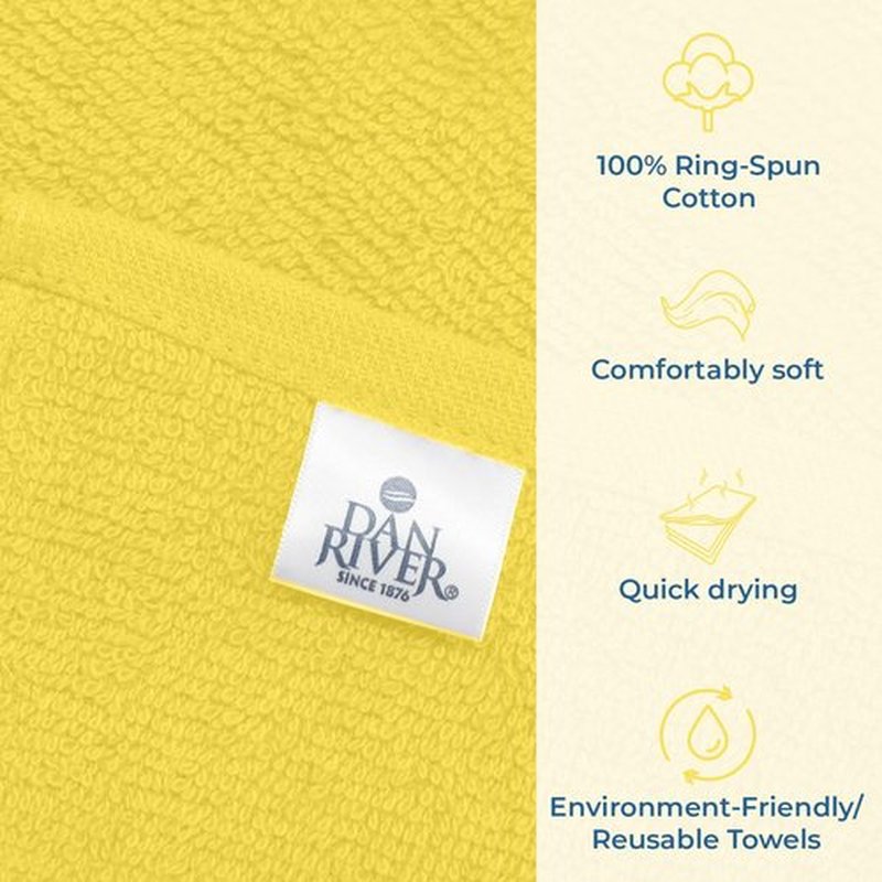 DAN RIVER 100% Cotton Washcloths 24 Pack Premium Quality Face and Body Cloth, Quick Dry Essential Towels for Bathroom, Hand, Kitchen & Cleaning, Baby Rugs | 12X12 in | 400 GSM | Primrose Yellow