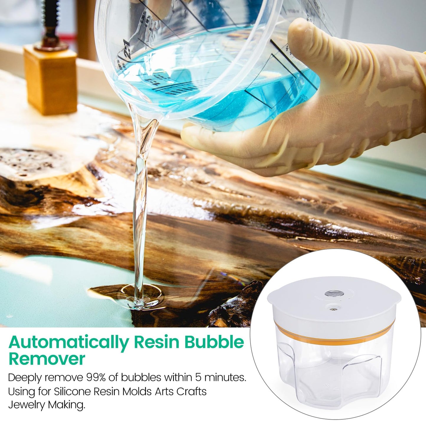 Resin Bubble Remover, Faster Remove Bubbles Within 5 Mins, Wide Vacuum Degassing Chamber, Compact Epoxy Resin Airless Machine for Silicone Resin Molds Arts Crafts Jewelry Making