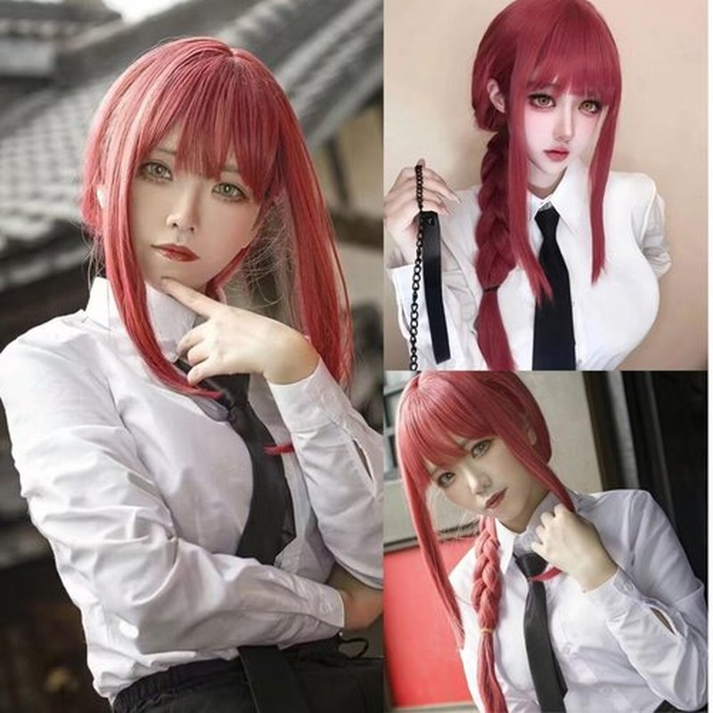 Ebingoo Pink Wig for Women + Wig Cap Long Straight Braids Cosplay Synthetic Wig for Halloween Costume Anime Party