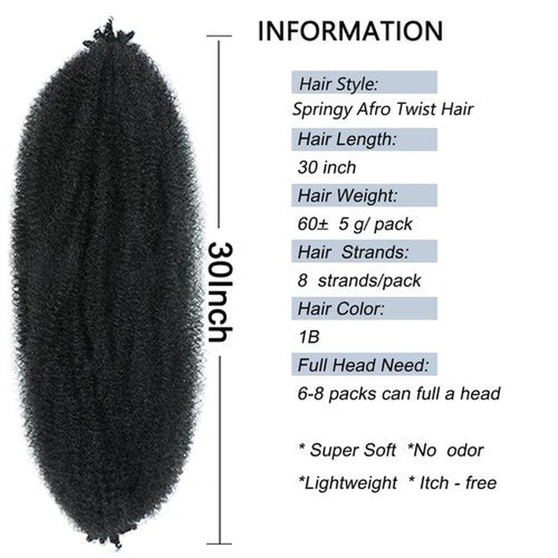 Parceria 30 Inch Springy Afro Twist Hair 8 Packs Marley Twist Braiding Hair Pre-fluffed Spring Twist Hair for Women Afro Twist Hair Marley Hair for Faux Locs (30 Inch (Pack of 8), 1B# Marley Twist)