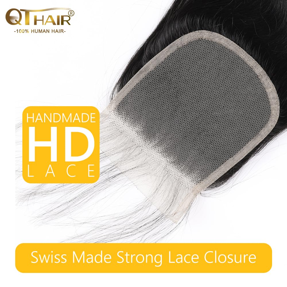 QTHAIR 14A Grade Brazilian Virgin Body Wave Hair Hair Bundle/Closure/Frontal 100% Unprocessed Brazilian Body Wave Human Hair Extensions (22", 4x4 Closure)