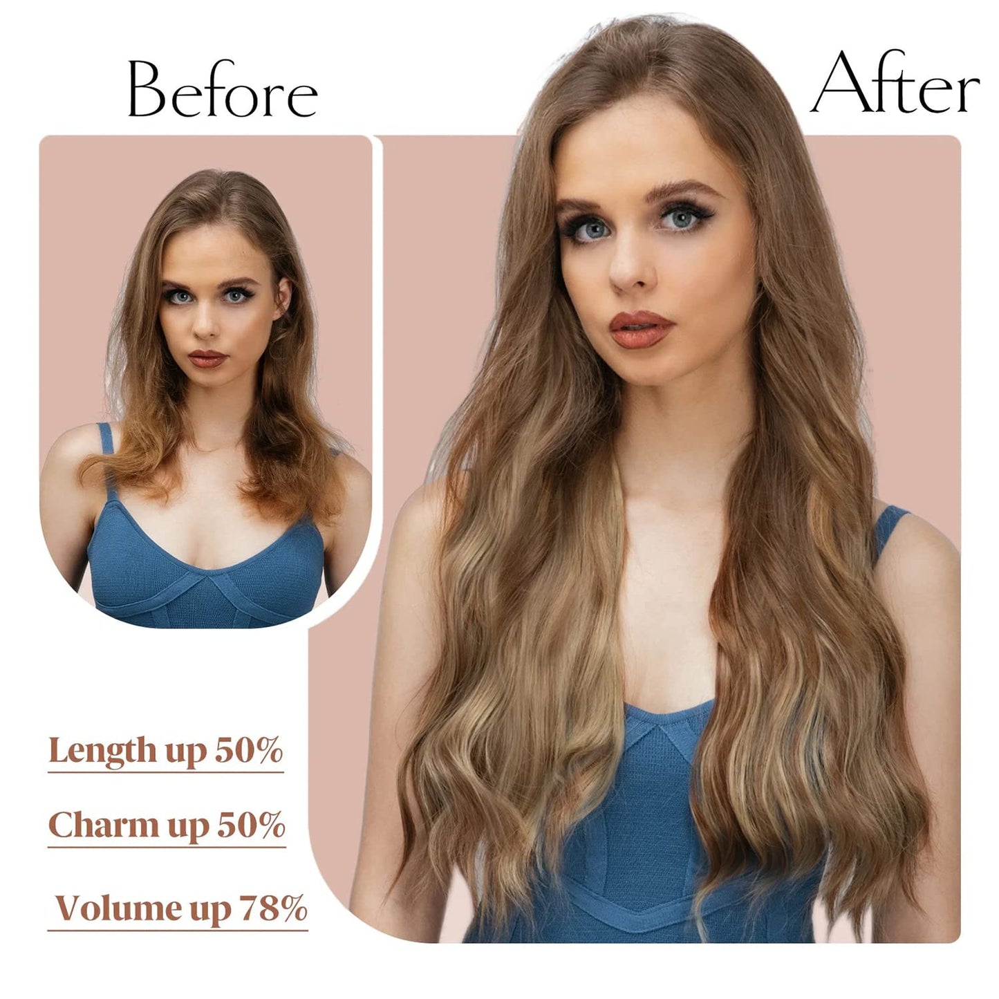 ELIO Clip in Hair Extensions, 20 Inch 6PCS Synthetic Long Thick Wavy Hair Clip Ins Extensions Double Weft Hairpieces Full Head For Women Extension 240g(8.47oz) (Balayage Dark Brown to Chestnut)