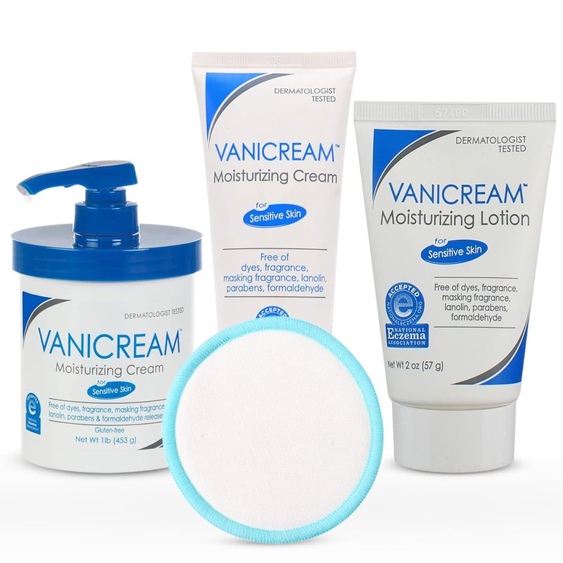 Self Care Gifts for Women - Facial Moisturizer for Dry Skin Care Set - Skin Care Kit Womens Gifts for Christmas - Body Moisturizer with Pump 16oz, Travel Size Lotion 2oz, Eczema Cream for Adults 4oz