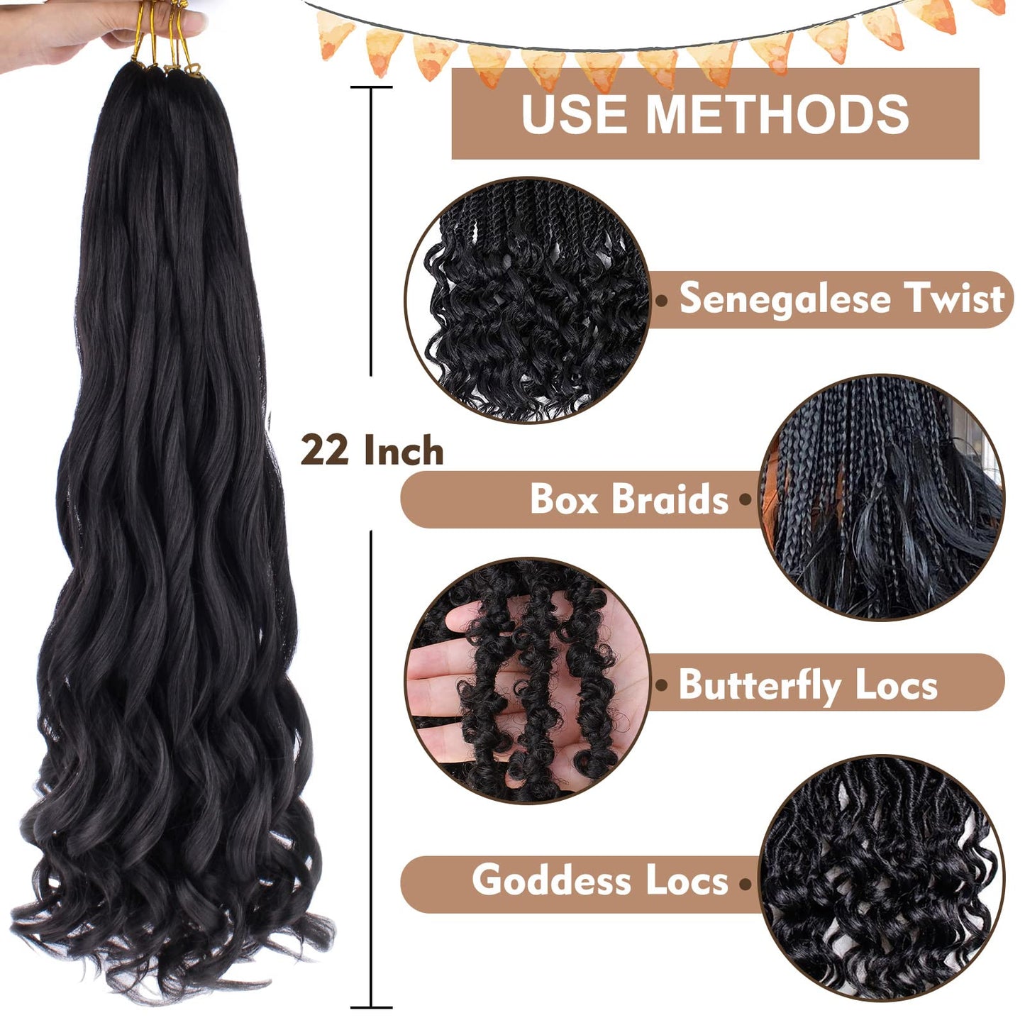COOKOO 22 Inch 9 PCS French Curly Braiding Hair 75g/pack Ombre 3 Tones Synthetic Bouncy Braiding Hair for Goddess Box Braid Crochet Hair Soft French Curly Crochet Hair Extensions C16#