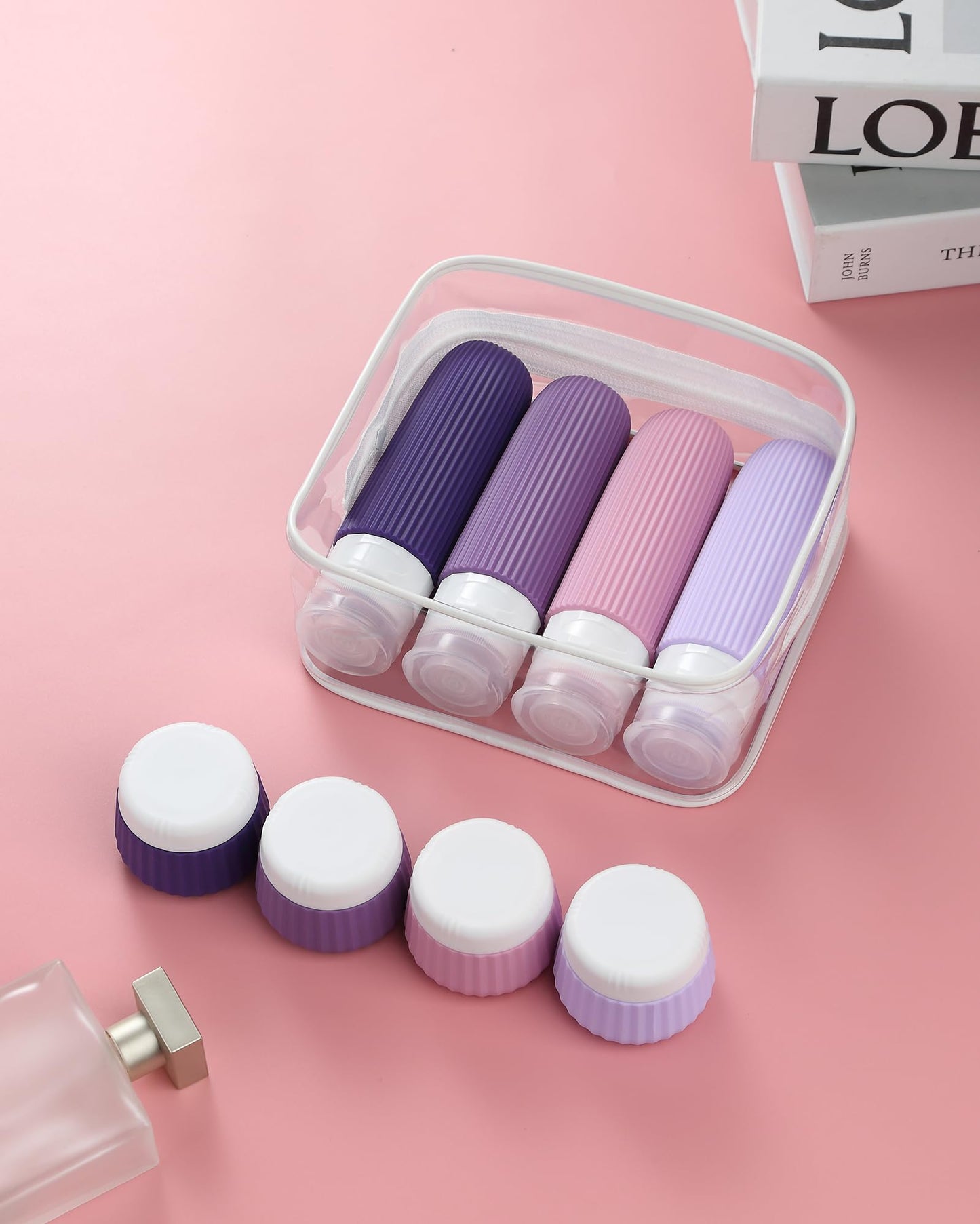 Mrsdry Travel Bottles for Toiletries 8 Pack, Tsa Approved Travel Size Toiletries 3 oz, Travel Containers for Toiletries, with Clear Bag, Leak Proof Silicone Squeezable Travel Essentials Creams Jars