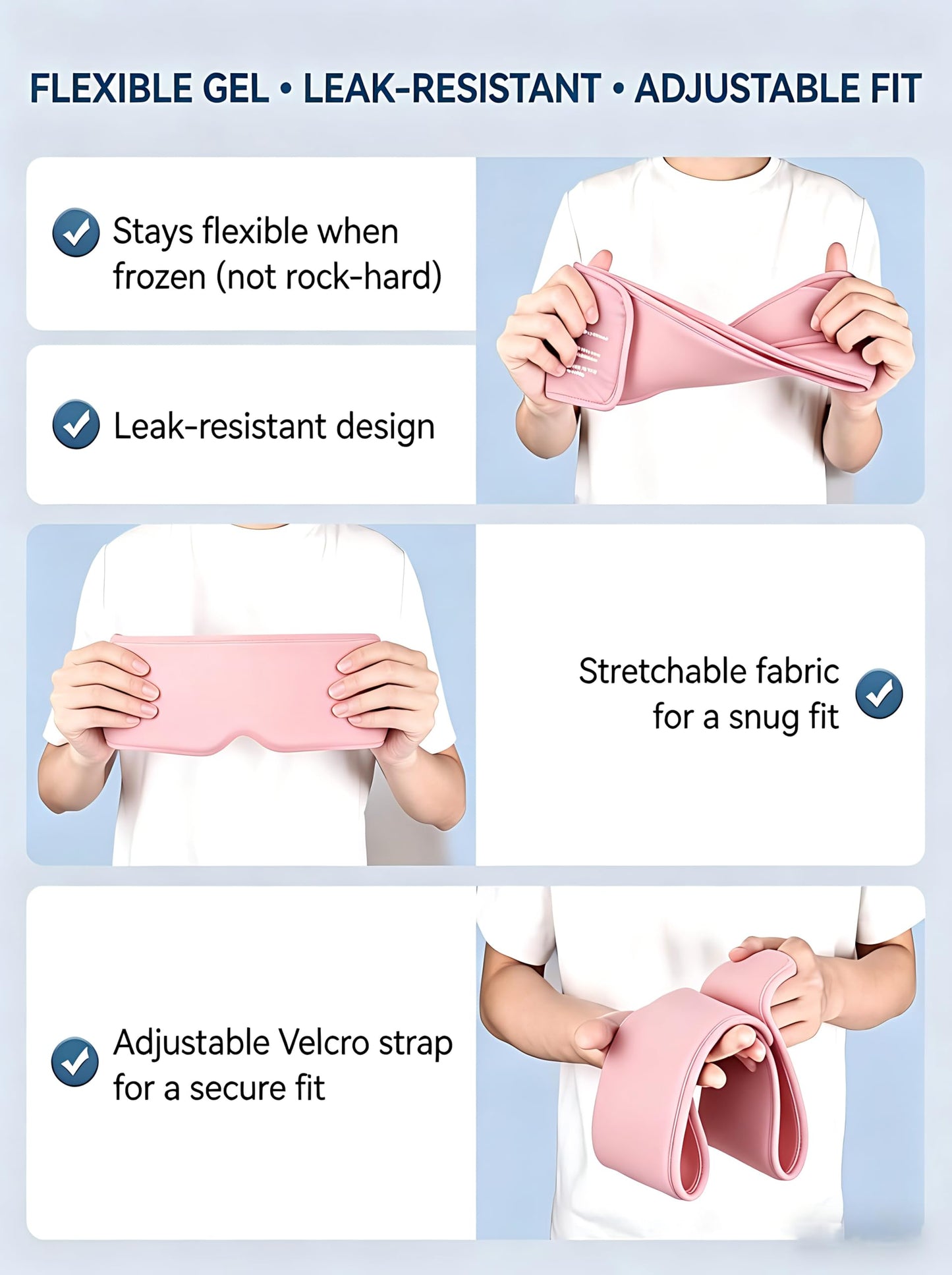FACEMOON Cooling Eye Masks with Flexible Gel - Cold Compress Ice Pack for Puffy Eyes Migraines Headache Stye Sinus After Surgery Therapy - Reusable 2 pcs for Family Black Pink