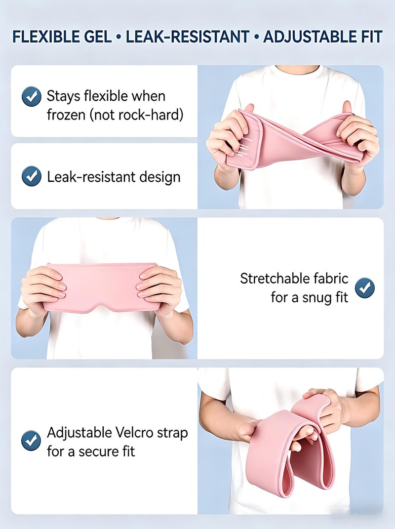 FACEMOON Cooling Eye Masks with Flexible Gel - Cold Compress Ice Pack for Puffy Eyes Migraines Headache Stye Sinus After Surgery Therapy - Reusable 2 pcs for Family Black Pink