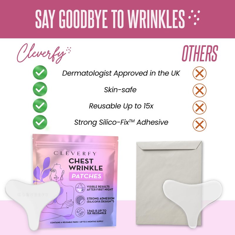 CLEVERFY Silicone Chest Wrinkle Patches for Side Sleeping – Reusable Décolleté Anti-Wrinkle Chest Pads for Overnight Line Prevention (4 Pack, T-Shape)