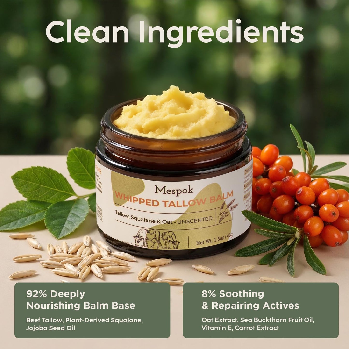 Mespok Tallow Balm, 100% Grass-Fed Beef Tallow for Skin -1.5oz Unscented