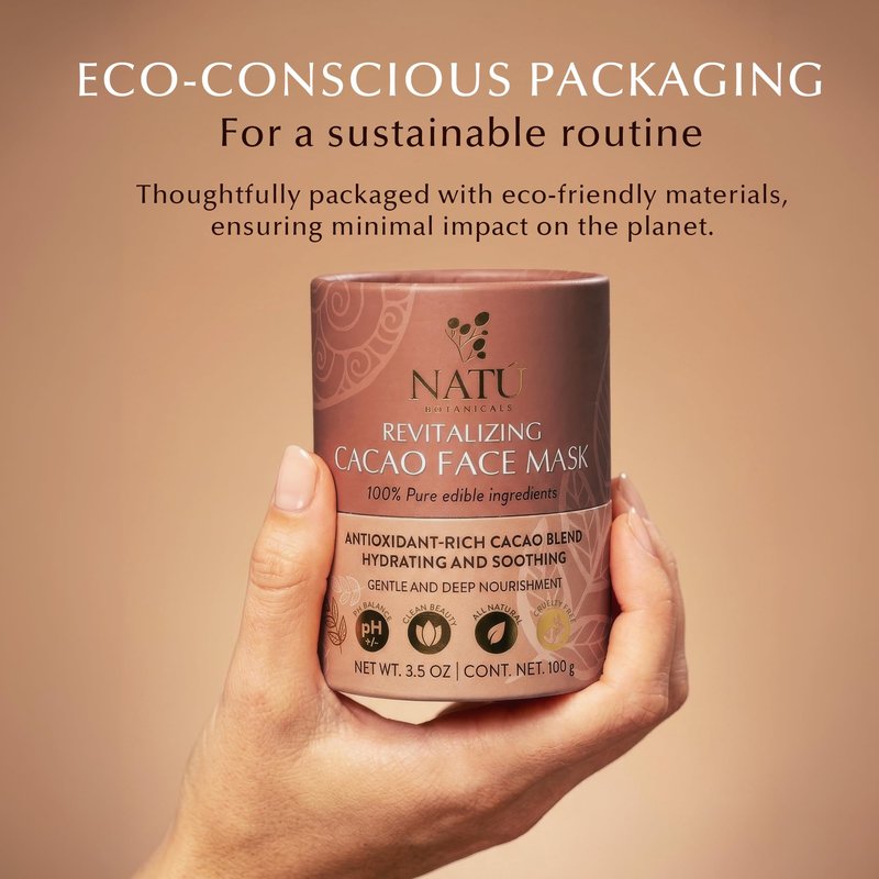 NATÚ BOTANICALS Revitalizing Cacao Hydrating Face Mask - Antioxidant Rich Moisturizing Facial Mask with Chocolate Scent - Pore Refinement, Hydrating & Soothing Face Masks for All Skin Types, 3.5oz