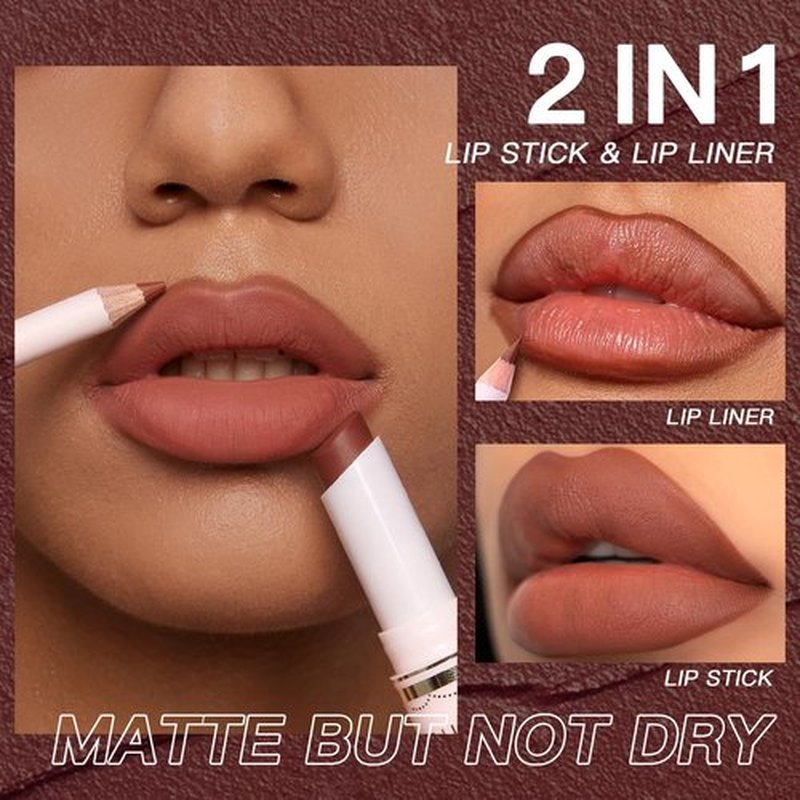 USHAS Lipstick and Lip Liner Combo Set 2 in 1 Waterproof Lipstick for Women Lip liner Set Long Lasting Lipstick, Matte Lipstick Pen with Lip Liner Set Makeup Kits (S12, Pack of 1)