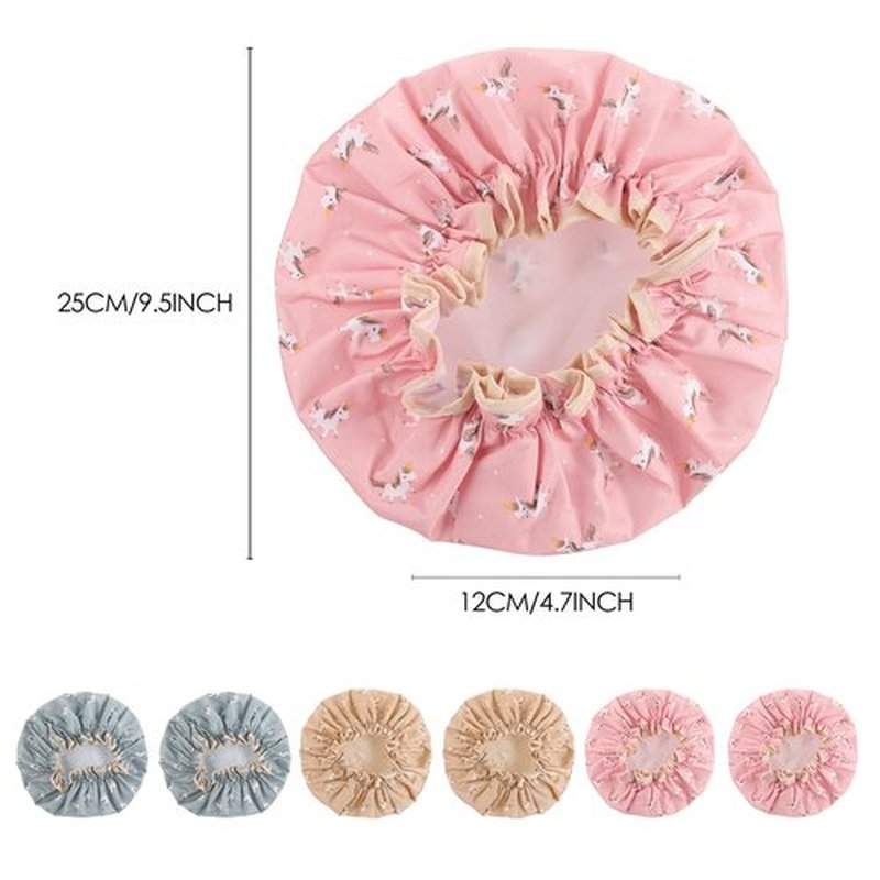 6 Pcs Shower Caps Hat for Women and Girl, Reusable Waterproof Bath Cap Double Waterproof Layers Horse Pattern