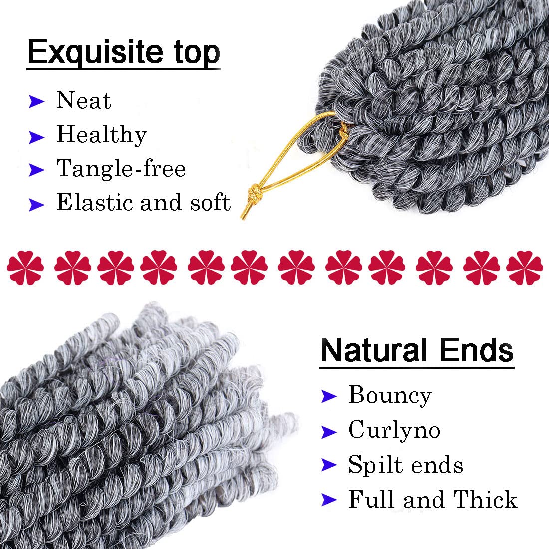 6 Packs Spring Twist Braiding Hair Spring Twists Bomb Twist Hair Synthetic Fiber Fluffy Twist Crochet Braids Low Temperature Fiber Crochet Hair for Women Braiding Hair(8inch,T1B/Gray)