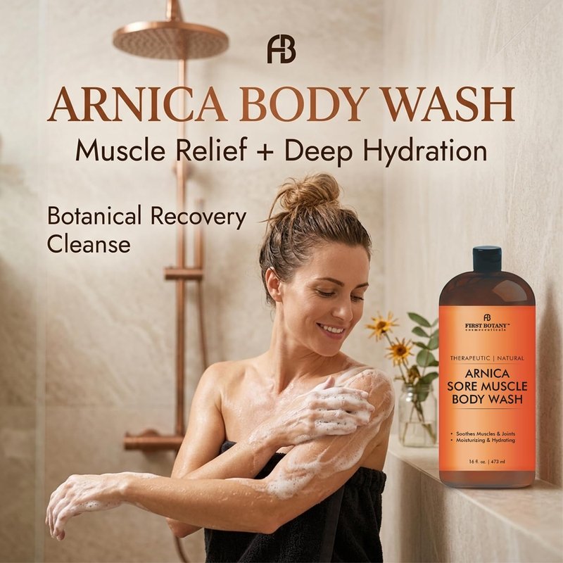 First Botany, ALL Natural Body Wash - Fights Body Odor, Athlete's Foot, Jock Itch, Nail Issues, Dandruff, Acne, Eczema, Shower Gel for Women & Men, Skin Cleanser -16 fl oz (Arnica)