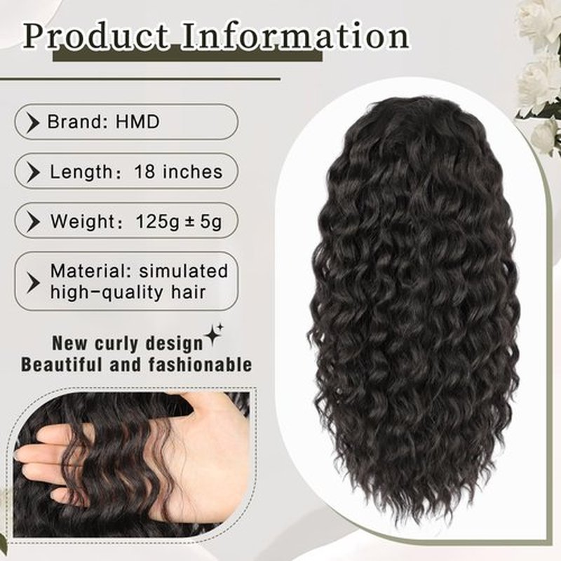 HMD Curly Ponytail Extension Drawstring Ponytail for Black Women Brown Black Curly Clip in Hair Extensions 18 Inch Ponytail Extension Synthetic Hairpiece for Daily Party(4#)