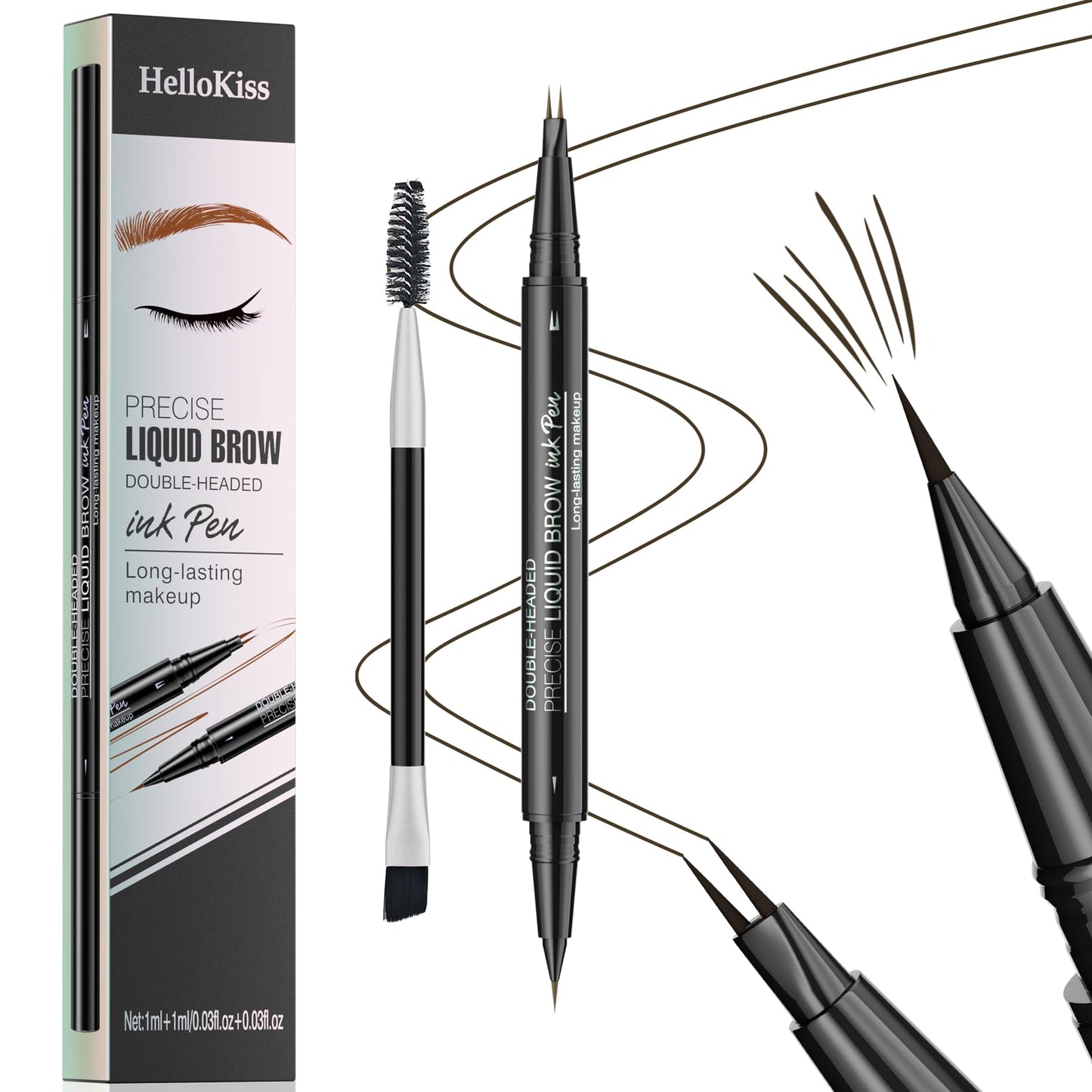 2-in-1 Dual-Ended Eyebrow Pen with 2 Tip brow pen and Precise Brush-Tip,Microblading Eyebrow Pencil,Brow Pen for Natural Waterproof and Long-Lasting Brows (Black brown)