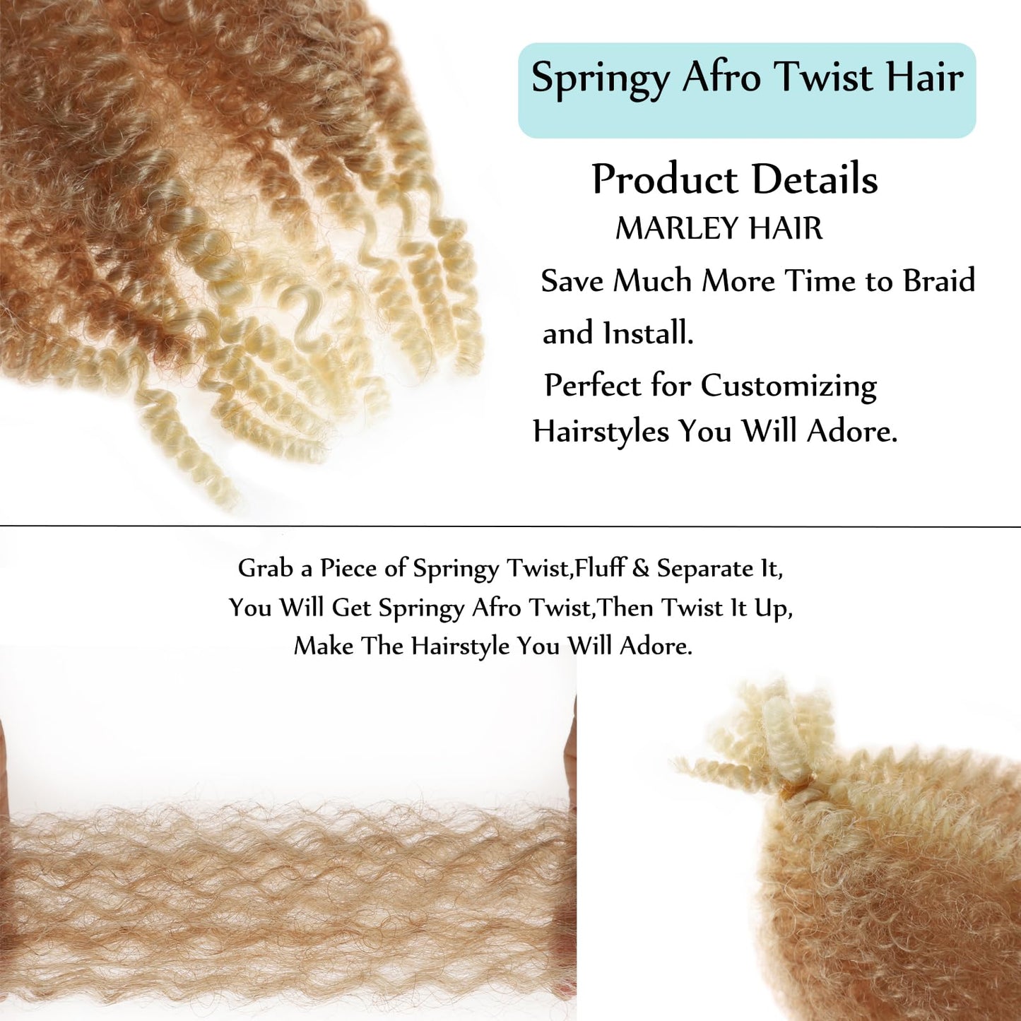 8 Inch Springy Afro Twist Hair Marley Twist Braiding Hair 3 Packs Kinky Twist Hair Short Marley Hair Wrapping Hair for Soft Locs Passion Hair Extensions…