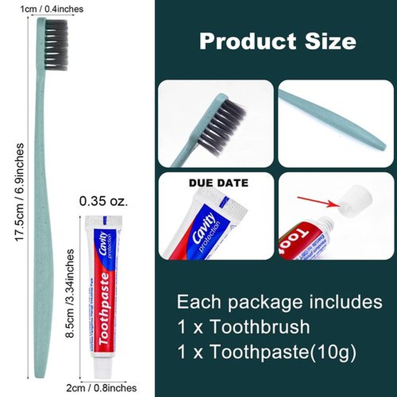 FAOEHN Disposable Toothbrushes with Toothpaste Pack of 100,Straw Green Toothbrush in Bulk with 10g Toothpaste Individually Wrapped Disposable Travel Toothbrushes Kit for Homeless,Airbnb,Hotel,Charity