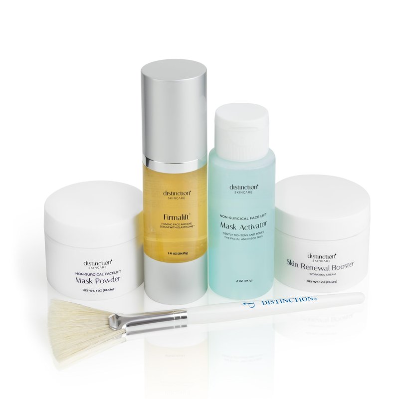 Distinction Skincare Kit with Face Serum, Cream, Mask & Powder Set w/ Brush