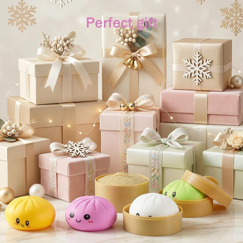 Colorful Dumpling Squishies - Glitter Mystery Box Fidget Stress Balls | Sensory Toy for Kids (Pink)