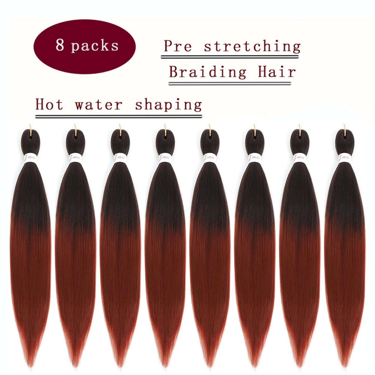 AIBEISI Braiding Hair, 26 Inch 8 Packs Prestretched Braiding Hair Bundles Mixed Colored Two Tone Synthetic Hair For Women Box Braids Yaki Straight, For Women For Hot Water Setting Itch Free 1B/350