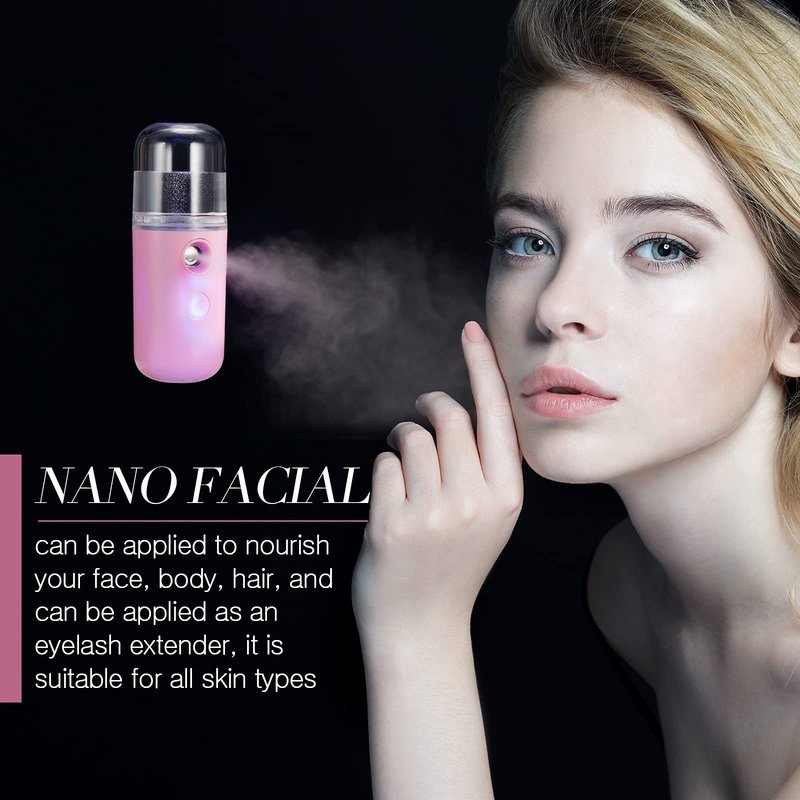 Honoson 2 Pack Nano Facial Mister Spray Bottle Handheld Humidifier Portable Face Mister for Eyelash Extensions USB Rechargeable 1 oz Mini Skin Care Machine for Daily Makeup(Black and Pink)