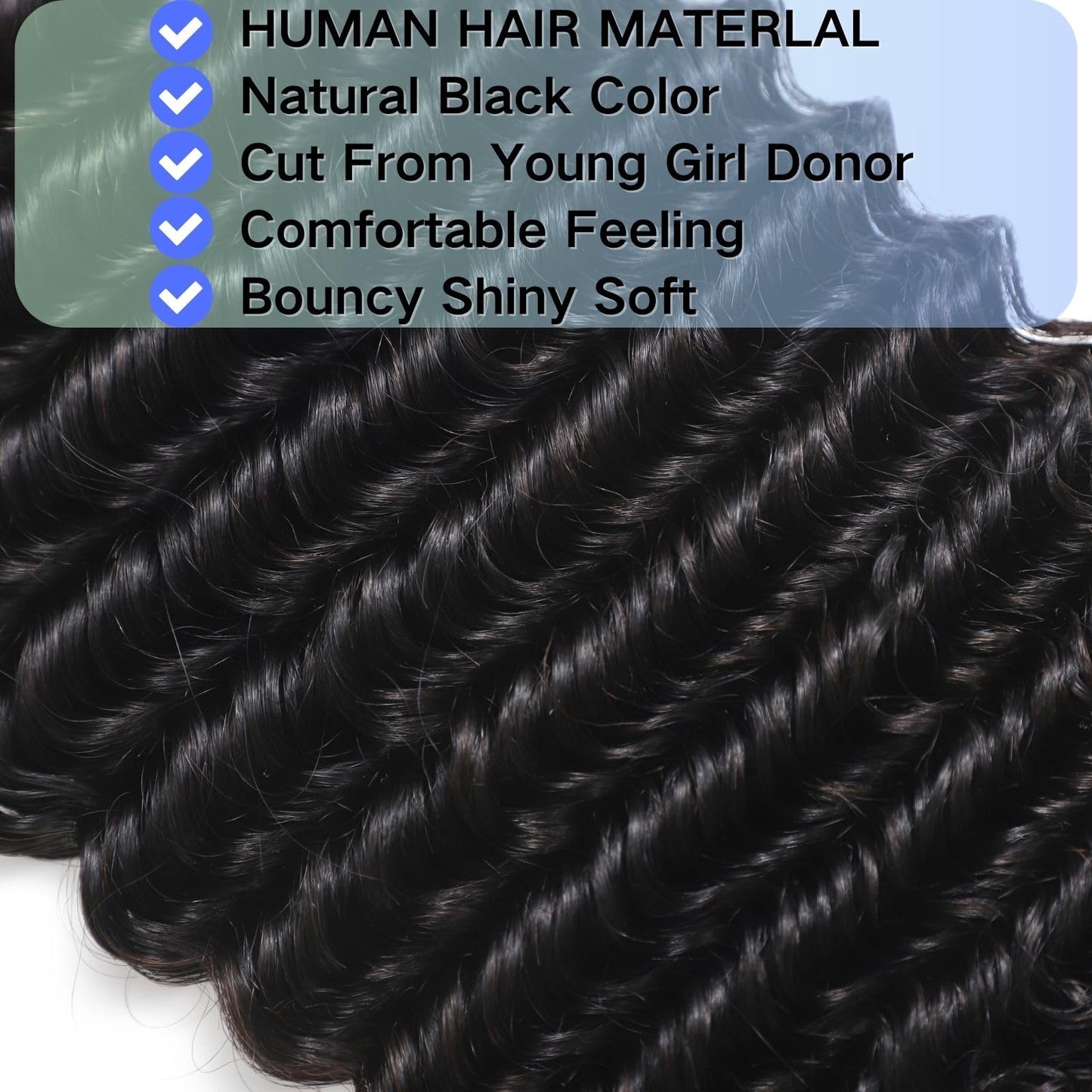 Deep Wave Human Hair Bundles 16 Inch Brazilian Deep Wave Curly Bundles 100% Unprocessed Virgin Remy Deep Curly Human Hair Bundles Wet and Wavy Double Weft Deep Wave Hair Bundles Natural Black
