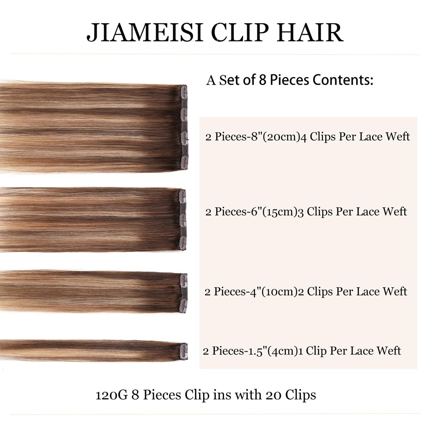 Human Hair Clip in Extensions #4/27 T4 Chocolate Brown to Caramel Blonde 120g 8pcs Straight Clips In Real Hair Extensions Human Hair,14inch Balayage Human Hair Extensions