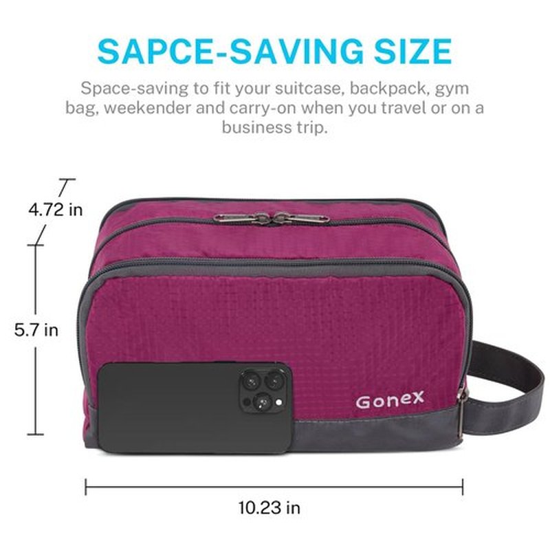 Gonex Travel Toiletry Bag Nylon, Cosmetic Makeup Bag for Women, Dopp Kit Shaving Bag Toiletry Organizer Purple