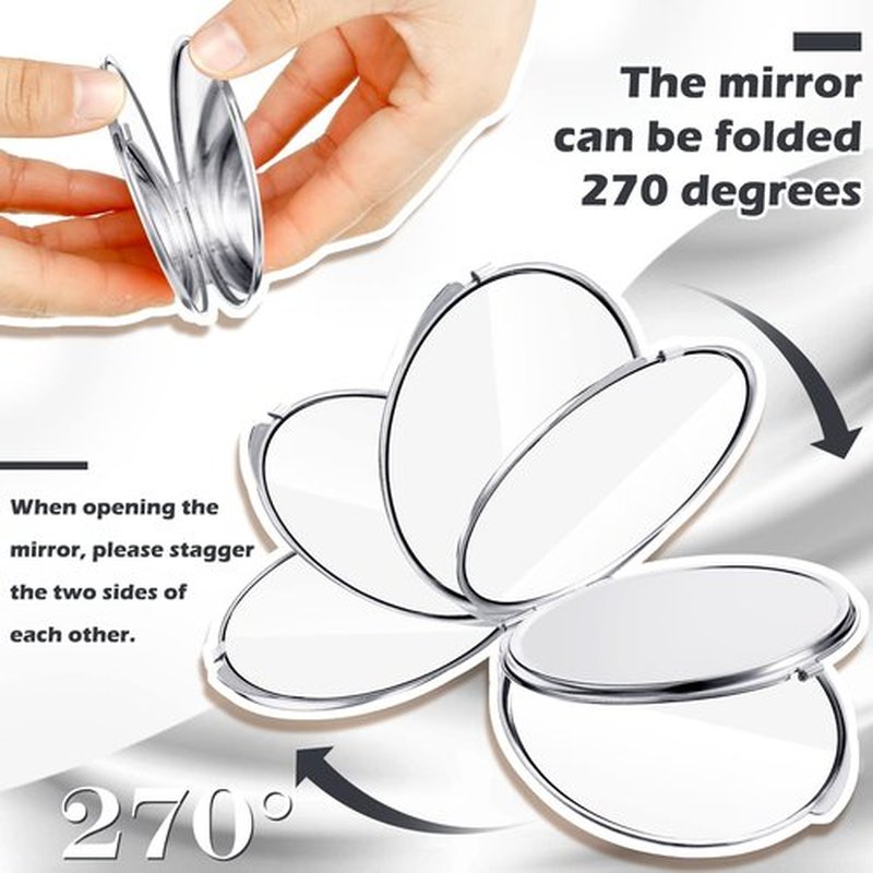 Yalikop 8 Pcs Compact Mirror Bulk with 1X 2X Magnification Double Sided Mini Travel Makeup Mirror Small Portable Pocket Mirror Folding Round Purse Compact Mirrors for Women Bridesmaid Gifts(Silver)