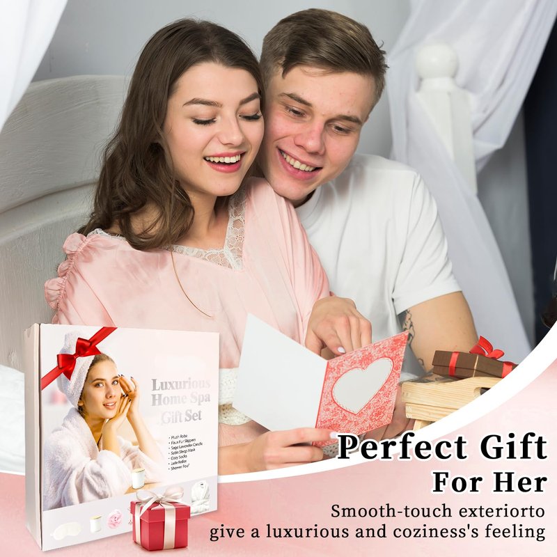 my novel things Birthday Gifts For Women, Bathrobe Set With Silky Sleep Mask, Spa Robe and Slippers set, Scented Candle Self Care 7 Pack Get Well Self-Care Gifts for Christmas Thanksgiven Day Red