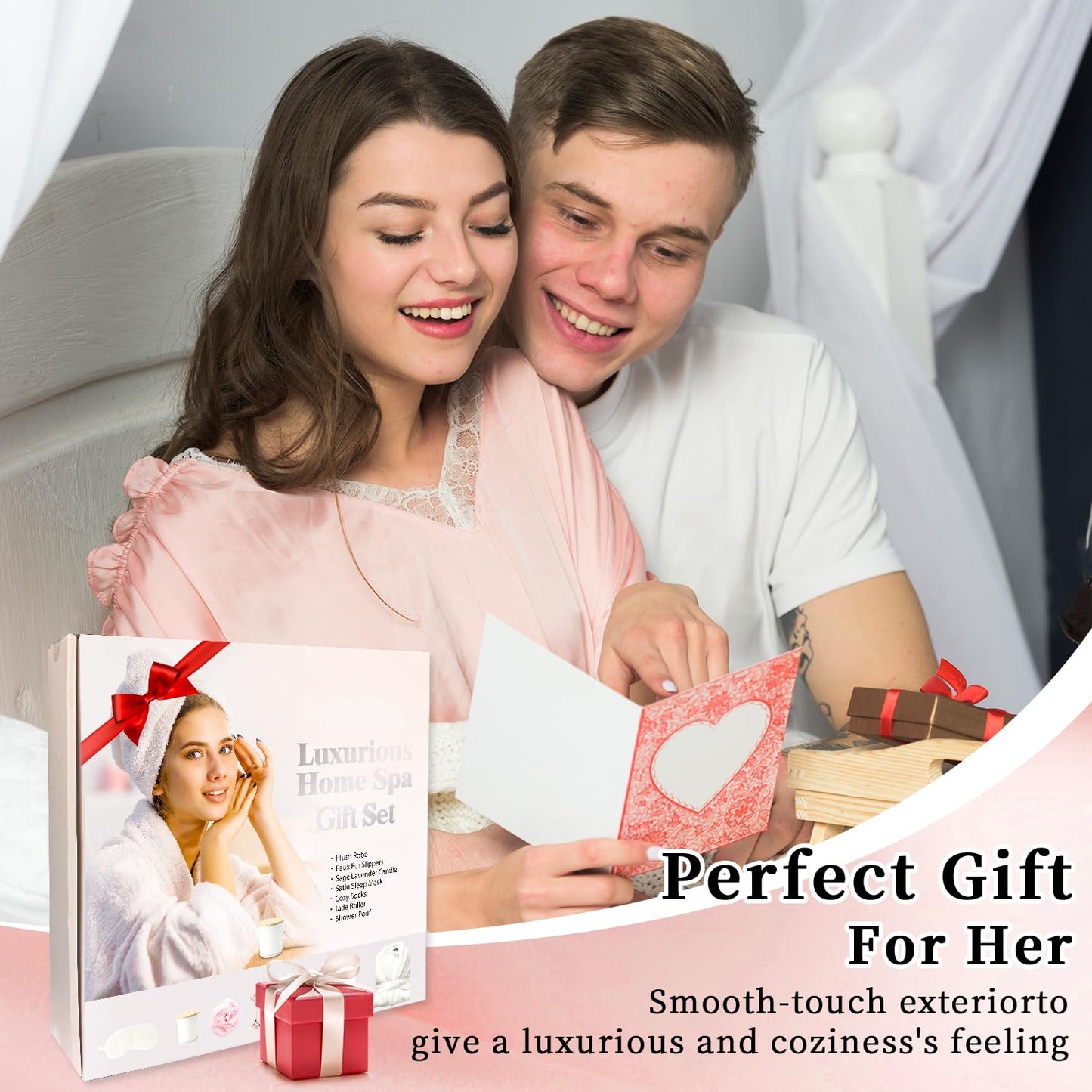 my novel things Birthday Gifts For Women, Bathrobe Set With Silky Sleep Mask, Spa Robe and Slippers set, Scented Candle Self Care 7 Pack Get Well Self-Care Gifts for Christmas Thanksgiven Day Red
