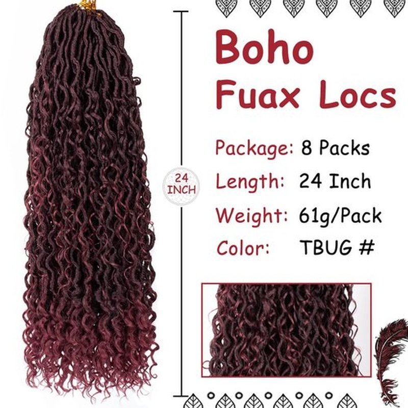 Beverlee 24 Inch Goddess Locs Crochet Hair 8 Pcak Boho Faux Locs Boho Goddess Locs Crochet Locs Pre Looped Soft Hippie Locs Synthetic Bohemian Curly Crochet Locs Hair for Black Women TBUG#