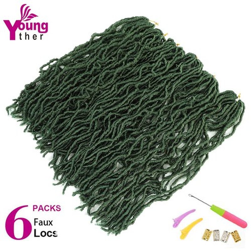 Youngther 24 inch New Faux Locs Crochet Hair 6 Packs Most Natural Soft Lcos Crochet Hair New Crochet Faux Locs Hair Synthetic Crochet Hair for Black Women (24inch,6packs,Green)