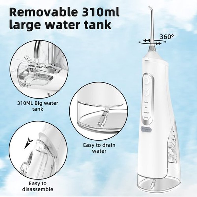 Water Flosser for Teeth Cleaning 4 Modes Rechargeable Oral Irrigator 4 Tips Powerful, (White)