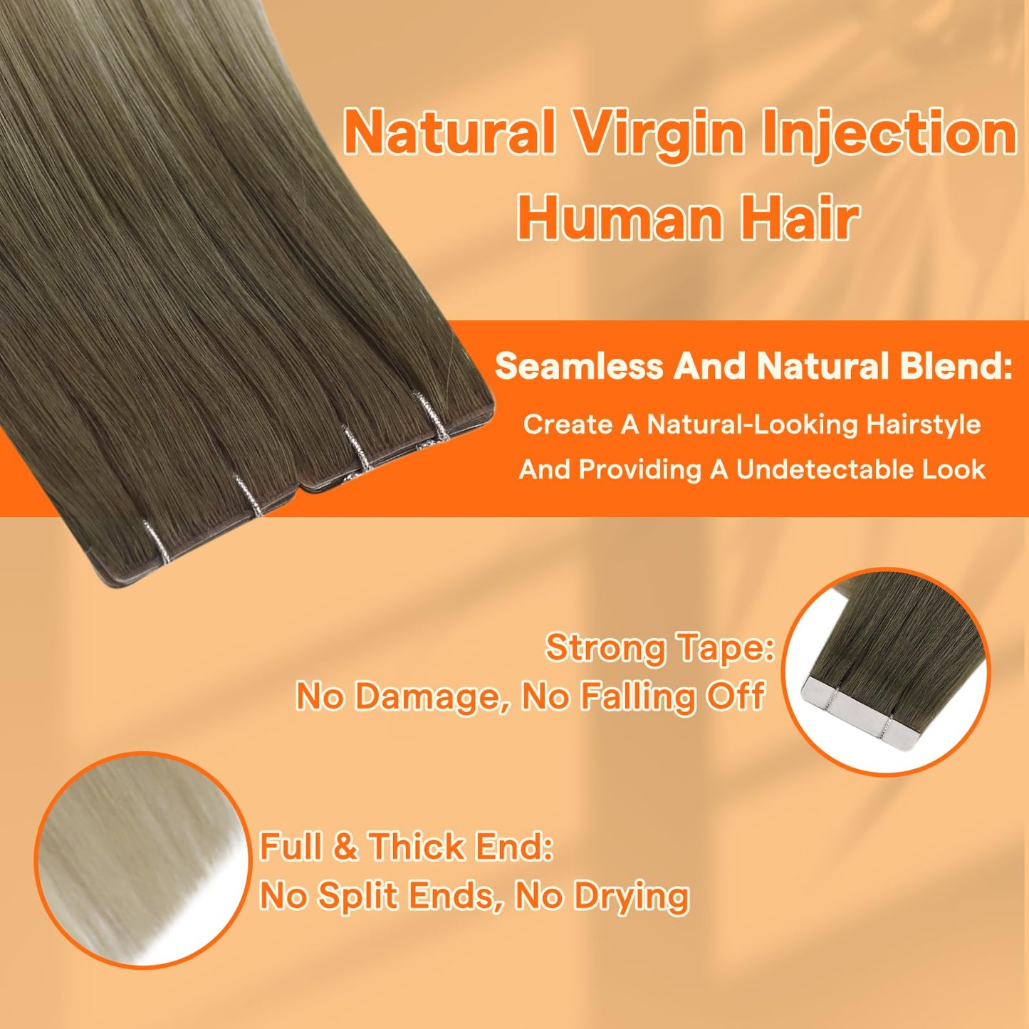 Full Shine Insert Tape in Hair Extensions Color 4/7/80 Medium Brown and Blonde Seamless Virgin Human Hair Tape in Extensions 20Inch Soft Straight Human Hair Extensions Tape in 25Gram 10Pcs for Wedding