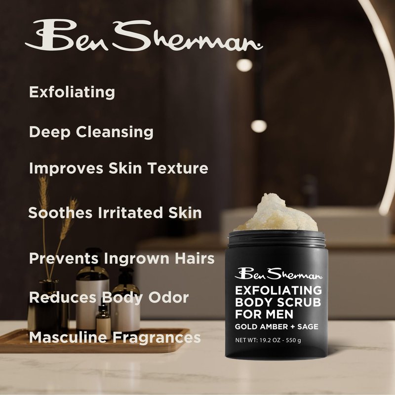 Ben Sherman Exfoliating Body Scrub For Men with Shea Butter Vitamin A and C, Moisturizing Hydrating Body Scrub for Healthy Skin