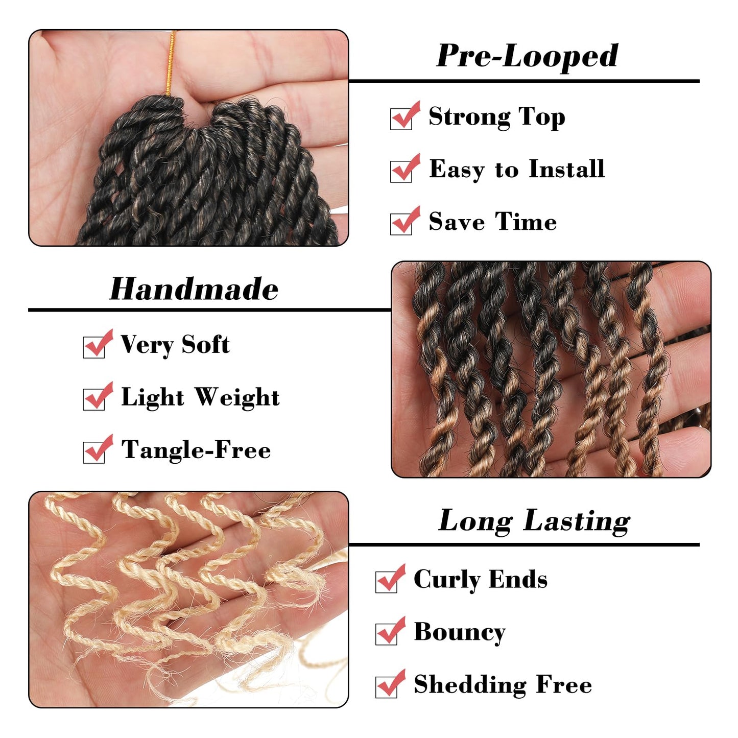 Leeven 24 Inch Senegalese Twist Crochet Hair 2 Packs Ombre Blonde Long Pre Looped Wavy Crochet Braids with Curly Ends 3 Tone Hanava Twist Synthetic Braiding Hair for Women Girl Kids #1B/27/613