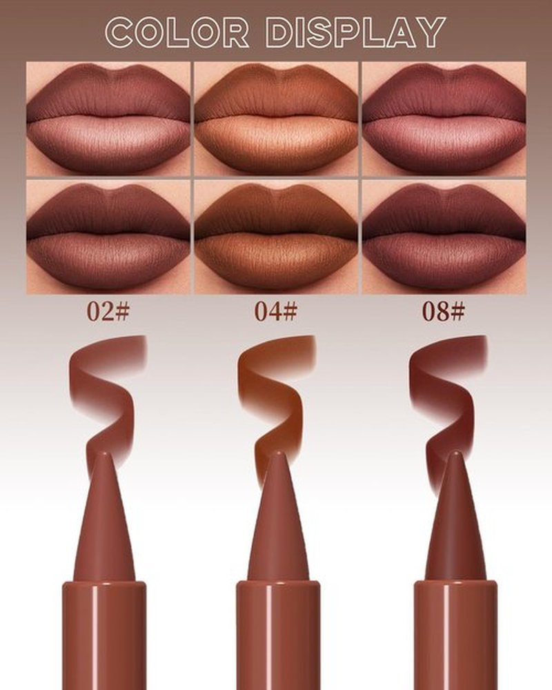 3 Colors Nude Matte Gradient Lipstick and Lip Liner Set, High Pigmented Velvet Smooth Red Lip Crayon Liner Makeup Pen, Women Long Lasting Smudge Proof Brown Lipstick and Lip Liners Combo,02+04+08