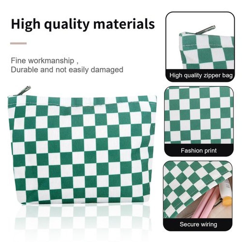 Wudimeitt Cosmetic bag Makeup bag Preppy Cute Corduroy Toiletry bag for women travel essentials (Plaid green)